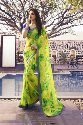 green printed georgette saree With Blouse 1