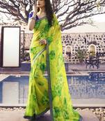 green printed georgette saree With Blouse