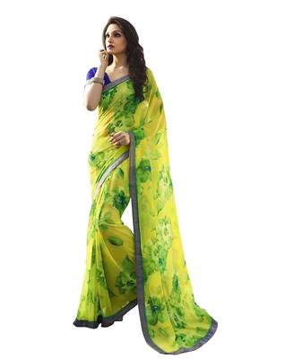 green printed georgette saree With Blouse 2