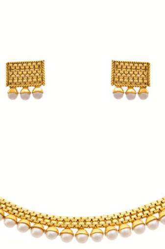 Traditional Ethnic One Gram Gold Plated White Pearls Designer Necklace Set / Jewellery Set for Women & Girls