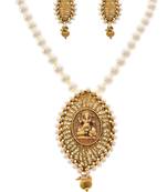 Sinfully Desirable Gold Designer Temple Necklace / Jewellery set embellished with Pearls for Girls & Women.