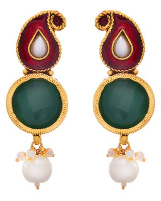 Traditional Ethnic Evergreen One Gram Gold Plated Red & Green Kaerie Pearl Designer Pendant Set for Girl and Women. 2