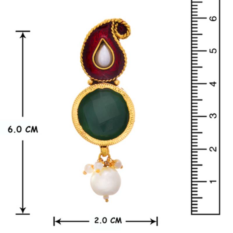Traditional Ethnic Evergreen One Gram Gold Plated Red & Green Kaerie Pearl Designer Pendant Set for Girl and Women.