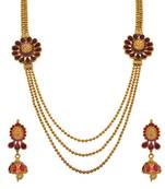 Radiant Ruby Red One Gram Gold Plated Bead Stone Designer Necklace Set with Earring for Women and Girls.