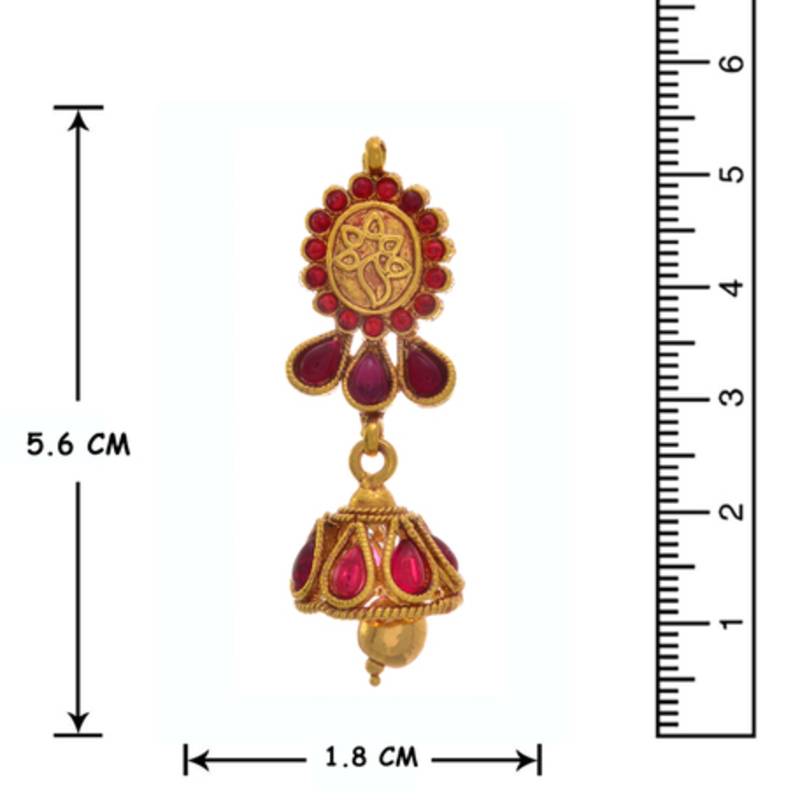 Radiant Ruby Red One Gram Gold Plated Bead Stone Designer Necklace Set with Earring for Women and Girls.