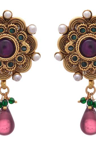 JFL - Intricately Beautiful Floral Gold Designer Earrings