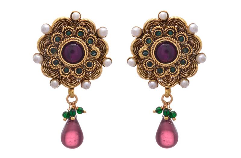 JFL - Intricately Beautiful Floral Gold Designer Earrings