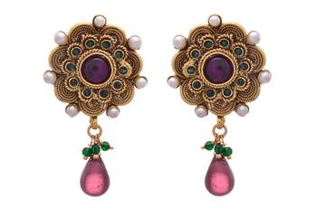 JFL - Intricately Beautiful Floral Gold Designer Earrings 1