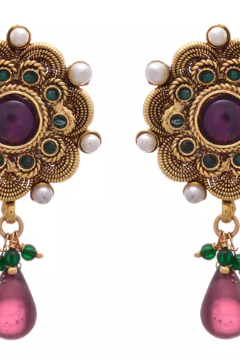 JFL - Intricately Beautiful Floral Gold Designer Earrings