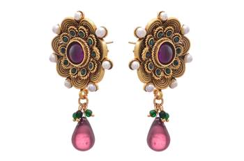 JFL - Intricately Beautiful Floral Gold Designer Earrings 2