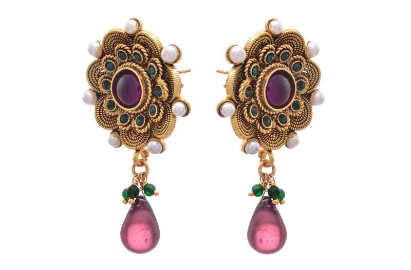 JFL - Intricately Beautiful Floral Gold Designer Earrings