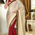 Cream And Maroon Embroidered Georgette And Brasso Saree With Blouse