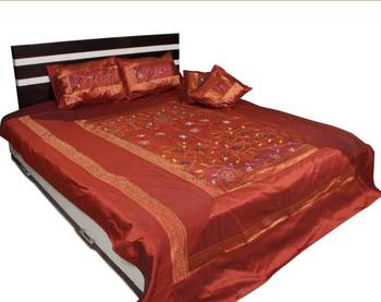 Orange Polysilk Embroidery Bedcover set 1