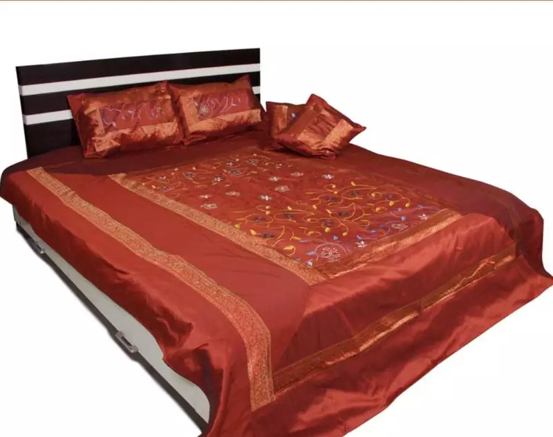 Orange Polysilk Embroidery Bedcover set