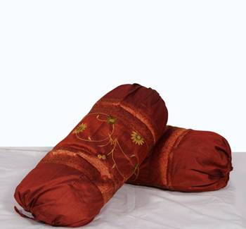 Orange embroidery bolster pair set 1