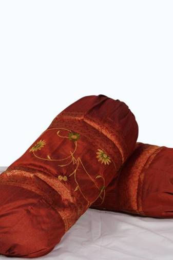 Orange embroidery bolster pair set