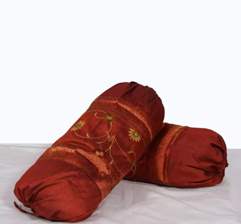 Orange embroidery bolster pair set