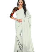 White plain chiffon saree With Blouse