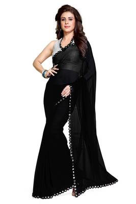 Black Plain Georgette Saree With Blouse 1