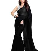 Black Plain Georgette Saree With Blouse