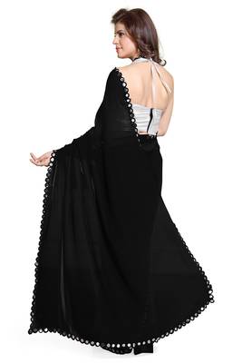 Black Plain Georgette Saree With Blouse 3