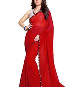 Red Plain Georgette Saree With Blouse