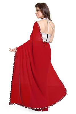 Red Plain Georgette Saree With Blouse 2