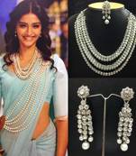 "Bollywood Necklace Set with Saree Belt in White Pearls "