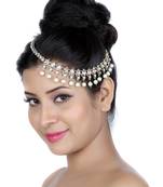 Exclusively Design Matha Patti For Wedding Gold Finishing With Pearl And Stone In White