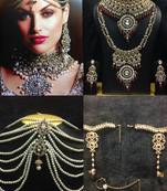 Kanishka Bridal Kundan Jewelry Set in Maroon with Pearls