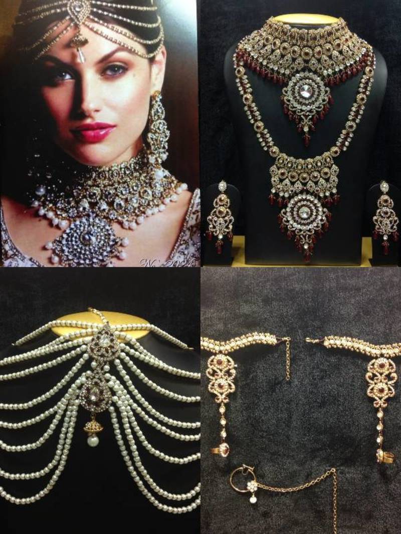 Kanishka Bridal Kundan Jewelry Set in Maroon with Pearls