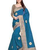 turquoise printed bhagalpuri silk saree With Blouse
