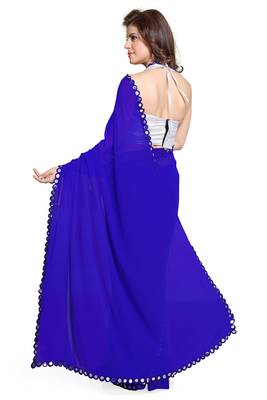 Royal_Blue Plain Georgette Saree With Blouse 2