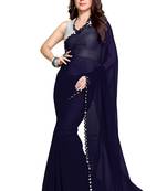 Navy_Blue Plain Georgette Saree With Blouse