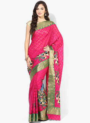 magenta woven super net saree With Blouse 1