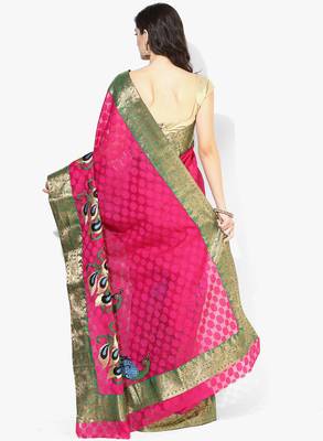 magenta woven super net saree With Blouse 2