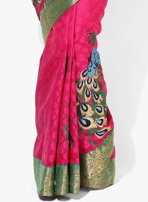 magenta woven super net saree With Blouse 3