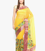 golden woven super net saree With Blouse