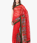 red woven super net saree With Blouse