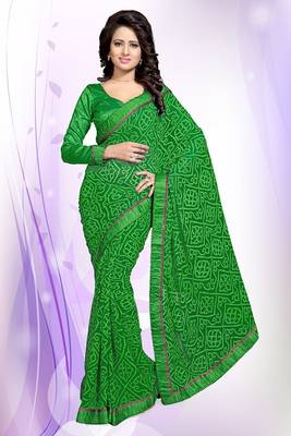 green printed georgette saree With Blouse 1