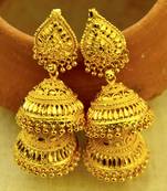 golden double jhumka earrings