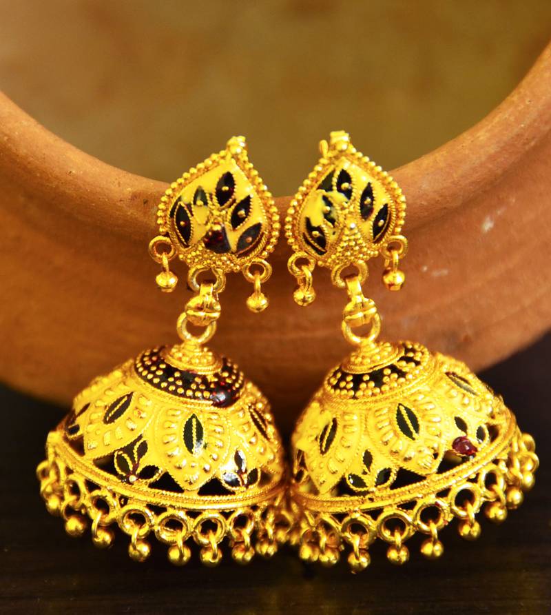 golden meena jhumka earrings