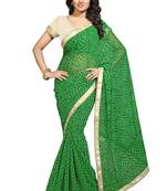 green printed georgette saree With Blouse