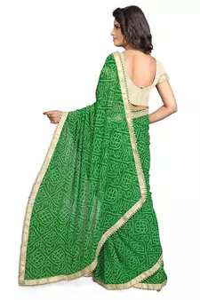 green printed georgette saree With Blouse