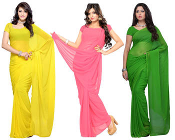 multicolor plain georgette saree With Blouse 1