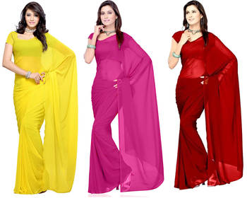 multicolor plain georgette saree With Blouse 1