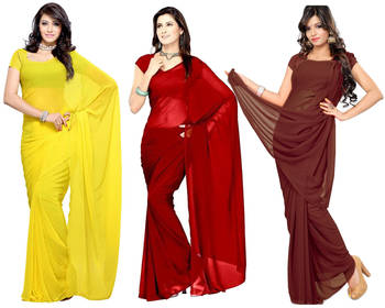 multicolor plain georgette saree With Blouse 1