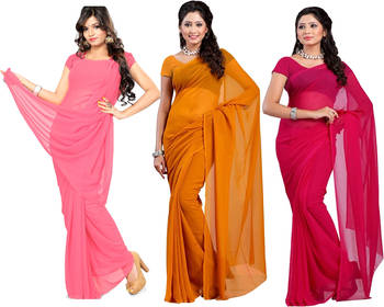 multicolor plain georgette saree With Blouse 1