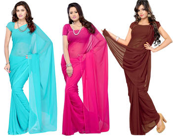 multicolor plain georgette saree With Blouse 1