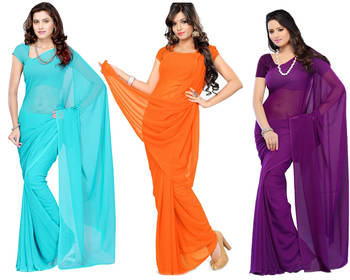 multicolor plain georgette saree With Blouse 1